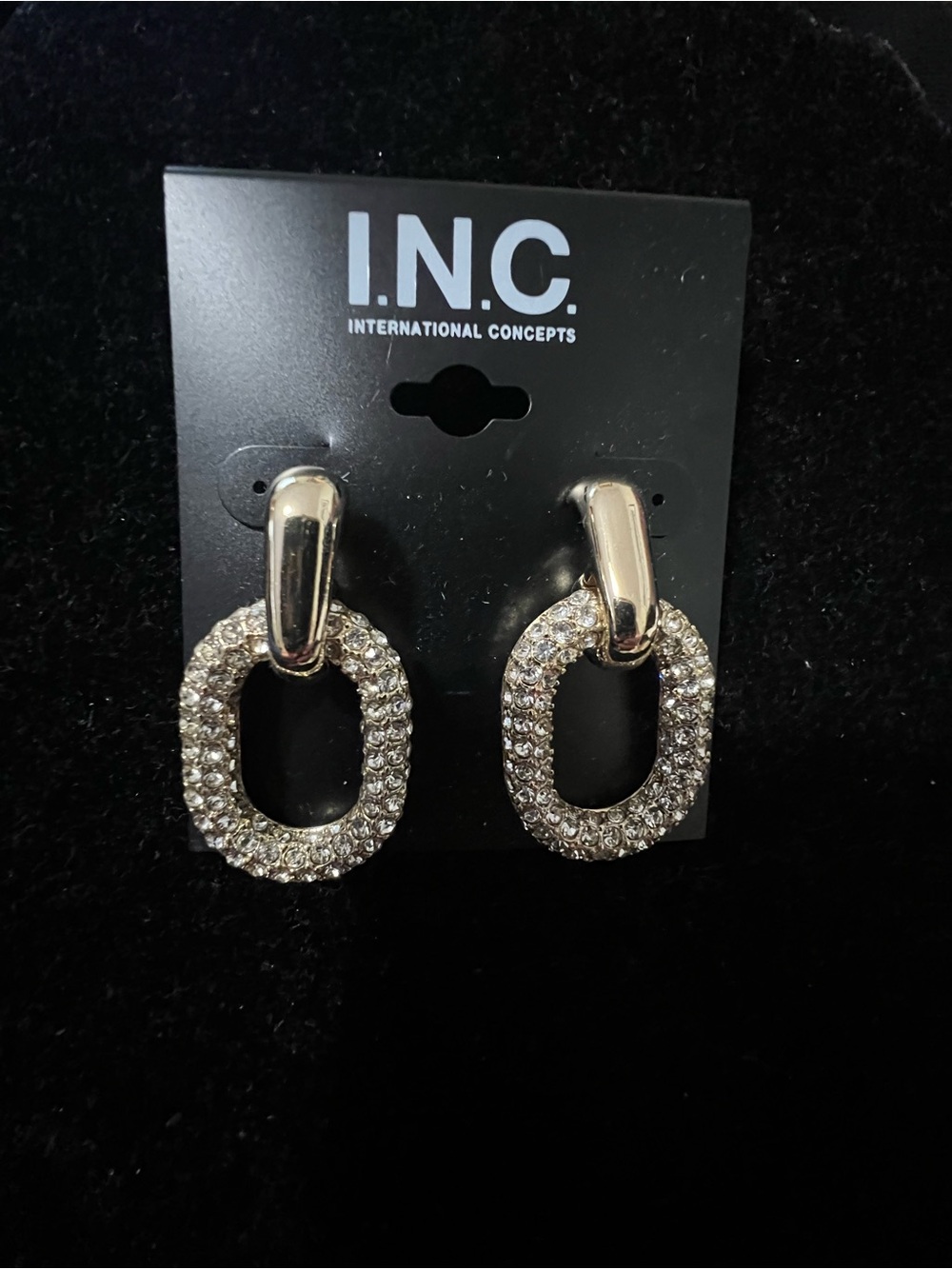 INC International Concepts Gold-Tone Pave Oval Drop Earrings with Clear Crystals